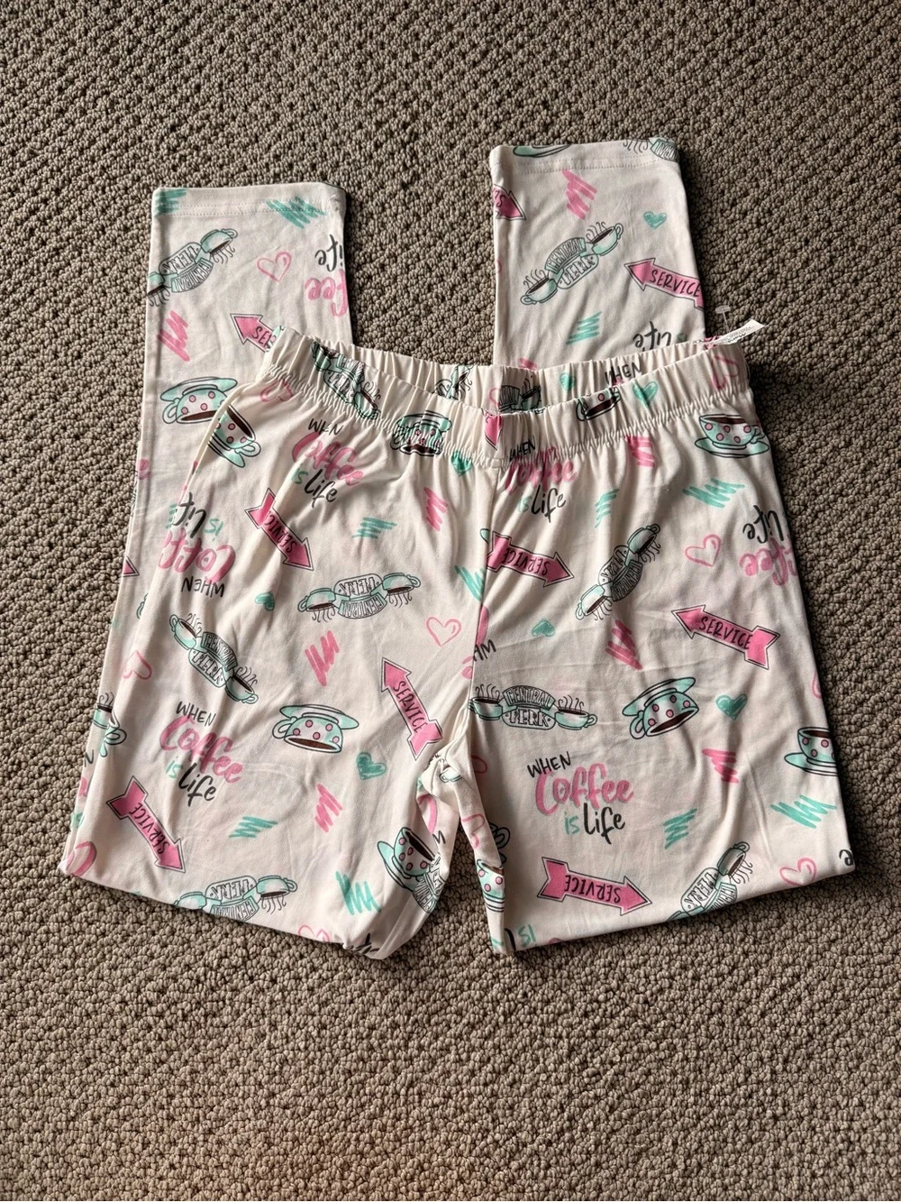 FRIENDS Women’s FRIENDS Cream Long-Sleeve Pajama Set with Pink & Teal Accents
